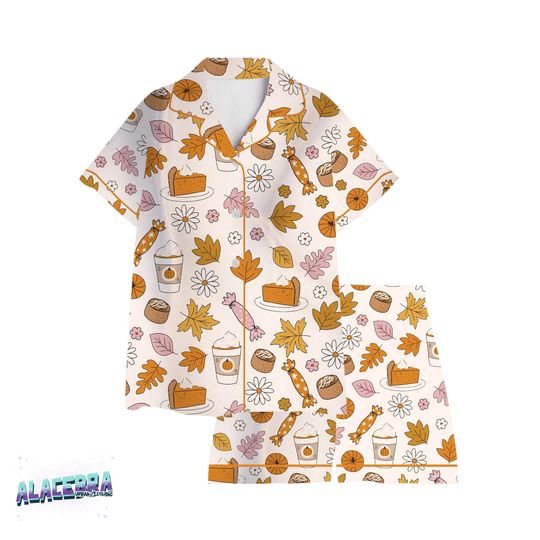 Discover Womens Pumpkin Spice Halloween Fall Fashion Short Sleeve Satin Pajama Set