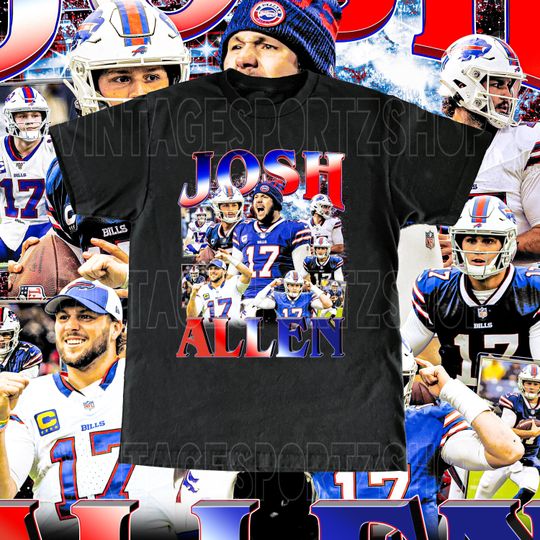 Discover Josh Allen Shirt - Adult & Kids Sizes Custom Vintage Design Retro Bootleg Style High Quality Buffalo Bills Tee Football Fans