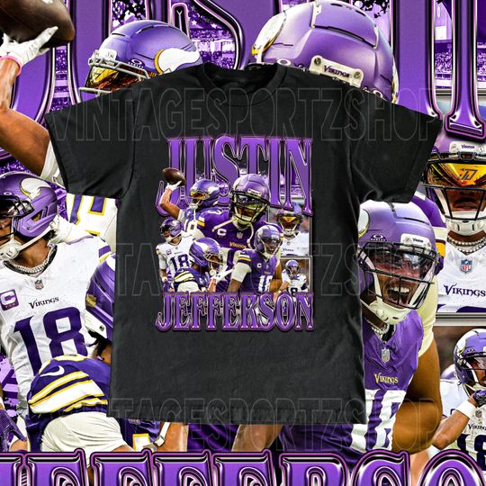 Justin Jefferson Shirt - Adult & Kids Sizes Vintage Design Retro Bootleg Style Minnesota Vikings Tee Football Fans