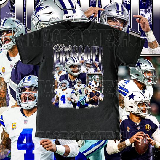 Discover Dak Prescott Shirt - Adult & Kids Sizes Custom Vintage Design Retro Bootleg Style High Quality Dallas Cowboys Tee Football Fans