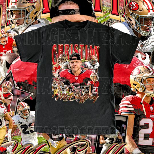 Discover Christian McCaffrey Shirt - Adult & Kids Sizes Custom Vintage Design Retro Style High Quality San Francisco Tee Football Fans