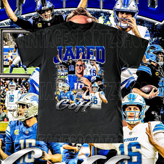 Discover Vintage Jared Goff Shirt - Adult & Kids Sizes Custom Vintage Design Retro Bootleg Style High Quality Detroit Lions Tee Football Fans