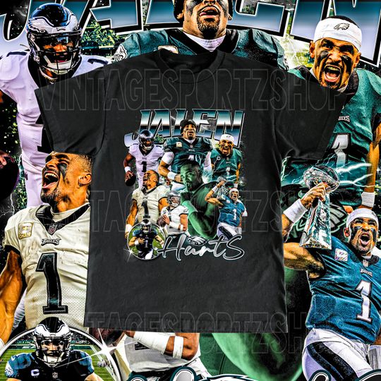 Discover Vintage Jalen Hurts Shirt - Adult & Kids Sizes Custom Vintage Design Retro Bootleg Style High Quality Eagles Tee Football Fans
