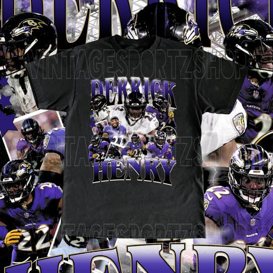 Derrick Henry Shirt - Adult & Kids Sizes Vintage Design Retro Style Baltimore Ravens Tee Football Fans