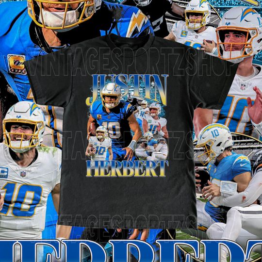 Discover Vintage Justin Herbert Shirt - Adult & Kids Sizes Custom Vintage Design Retro Bootleg Style High Quality Chargers Tee Football Fans