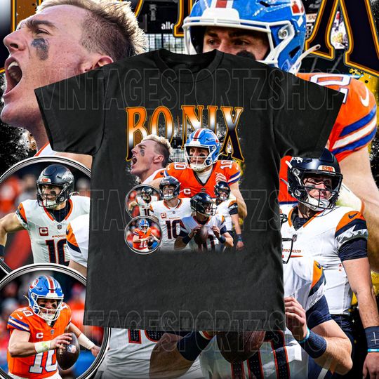 Bo Nix Shirt - Adult & Kids Sizes Vintage Design Retro Bootleg Style Denver Broncos Tee Football Fans