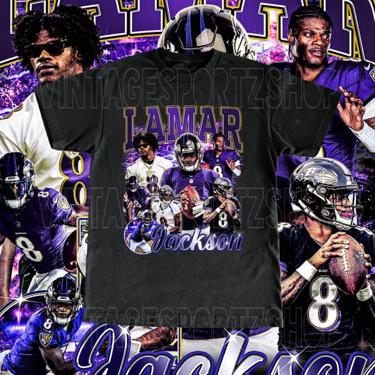 Vintage Lamar Jackson Shirt - Adult & Kids Sizes Vintage Design Retro Bootleg Style Ravens Tee Football Fans