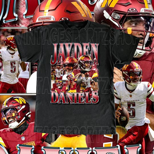 Jayden Daniels Shirt - Adult & Kids Sizes Vintage Design Retro Bootleg Style Washington Commanders Tee Football Fans