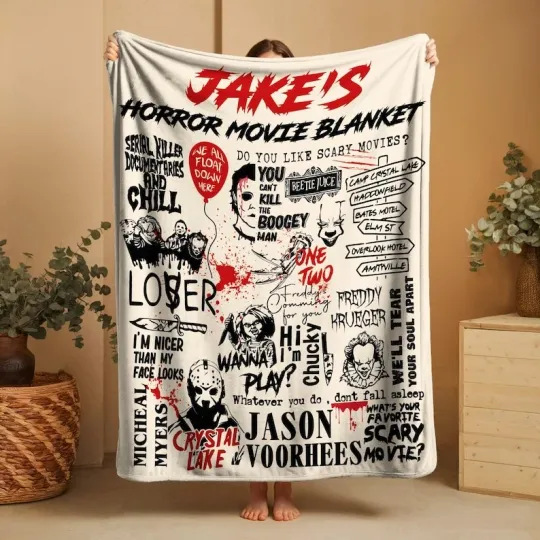 Discover Custom Name Horror Movie Blanket, Scary Movie Character Throw, Freddy Home Decor