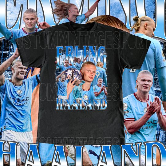 Discover Erling Haaland Shirt - Vintage Design Tee Norwegian Football Player Fan Adult & Kids Sizes