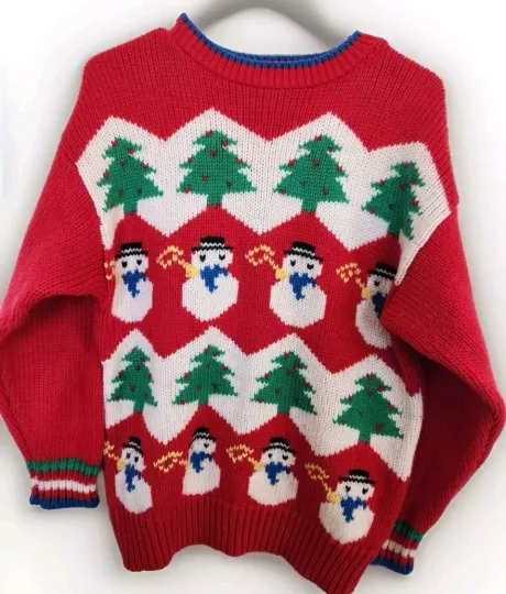 Discover Vintage Bravo Ugly Christmas Sweater Womans Size  Small Red Snowman