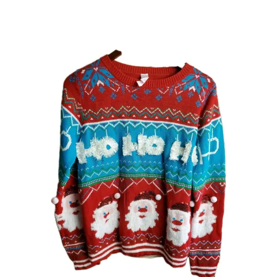 Junior's No Boundaries Santa Claus HO HO HO Ugly Christmas Sweater Sz XL (15-17)