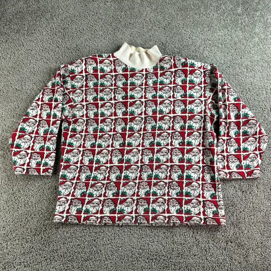 Discover VINTAGE Cambridge Christmas Sweater Womens M Santa Claus AOP Mock Neck Ugly 90s