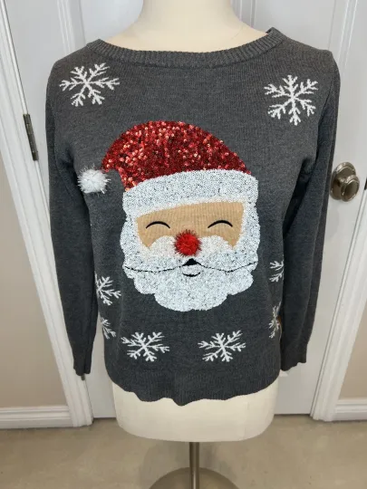 Tipsy Elves Sequin Santa Snow Flake Ugly Christmas Sweater Size Medium