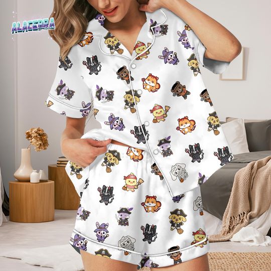 Discover Cute Halloween Pet, Pajama Set Womens Satin Sleepwear