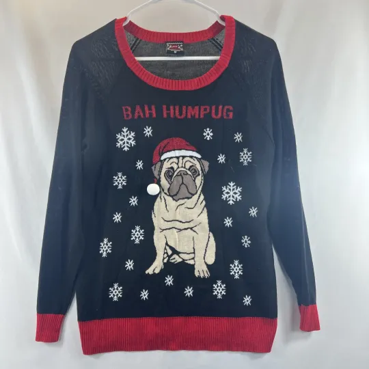 Discover Well Worn Holiday Sweater Women's Black/Red Bah Humpug Ugly Sweater Size Medium