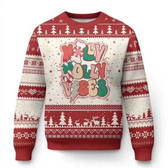 Discover Holly Jolly Vibe Groovy Christmas Ugly Sweater BG