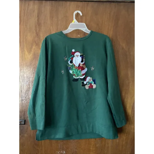 Discover Bobbie Brooks Women's SZ M Green Ugly Christmas Party Santa Claus Sweatshirt Top