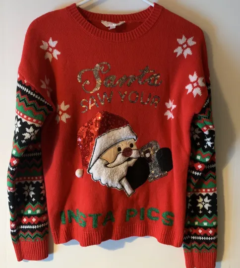 Discover Ugly Christmas Sweater Red Santa Saw Your Insta Pics Size M 7-9