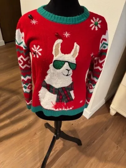 Discover 33 Degrees Ugly Christmas Holiday Sweater Llama Bells Sparkles Small
