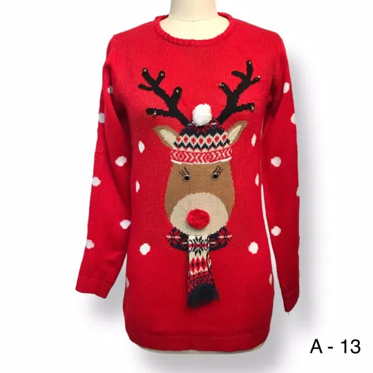 Discover Ugly Christmas Sweater Rudolf The Red Nose Reindeer Jrs Sz 12/13 Pom Poms