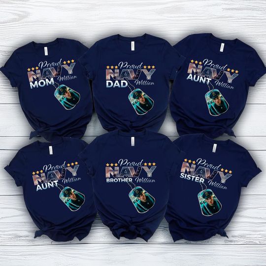 Discover Custom Proud Navy Family Photo T-Shirt: Personalized Military Gift