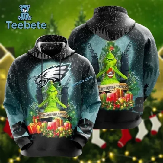 Discover Philadelphia Xmas funny character Eagles 3D Graphic Hoodies Grin Football Hoodie
