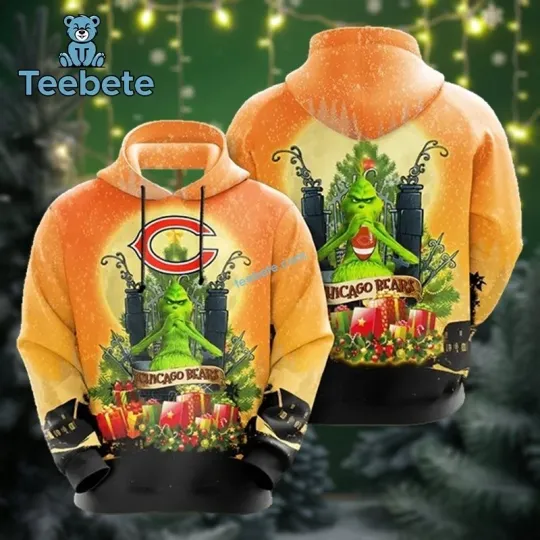Discover Chicago Xmas funny character Bears 3D Graphic Hoodies Grin Football Hoodie