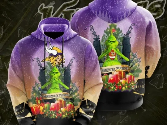 Discover Minnesota Xmas funny character Vikings 3D Graphic Hoodies Grin Football Hoodie