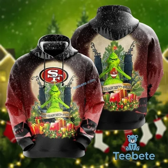 Discover San Francisco Xmas funny character 49ers 3D Graphic Hoodies Grin Football Hoodie