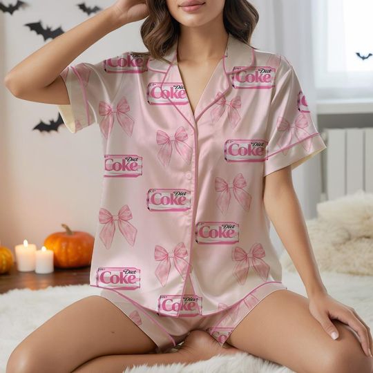 Discover Coquette Diet Coke Pajamas Satin Set, Diet Coke Pajama, Gift For Her, Birthday Gift, Bridesmaid Gifts, Women Gift Diet Coke, Silky Sleepwear