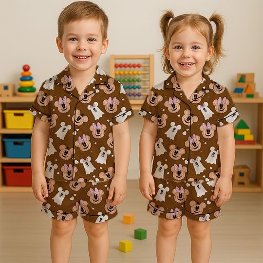 Discover Disney Halloween Pajamas Set For Kids , Mickey Ghost Pajamas, Disney Pumpkin Satin PJs, Spooky Matching Sleepwear, Fall Holiday Loungewear
