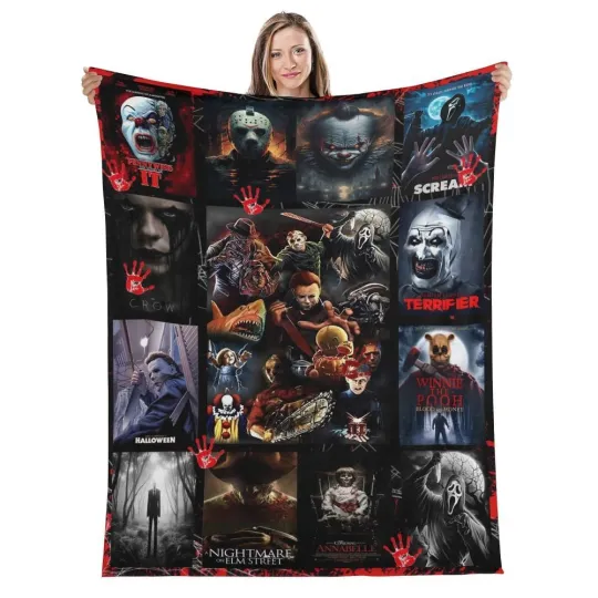 Discover Plush Fleece Blanket with Custom Horror Poster Design