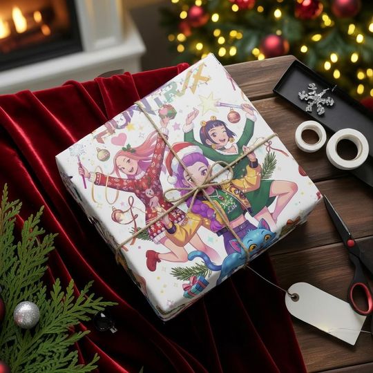 Discover Huntrix Christmas Wrapping Paper, Kpop Demon Hunters Holiday Gift Wrap, Festive Anime Wrapping Sheets, Cute Character Xmas Wrapping Paper