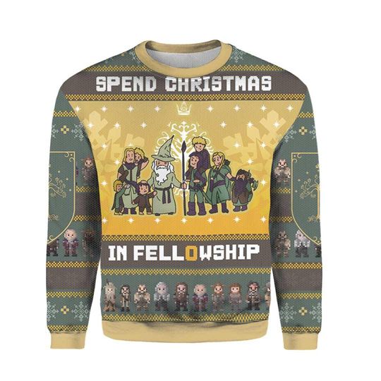Discover Spend Christmas in Fellowship 3D Knitted Ugly Sweater, LOTR Christmas Sweater, Funny Ugly Holiday Sweatshirt