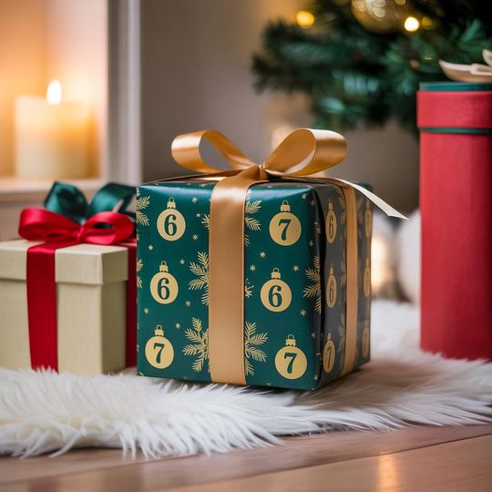 Discover 67 Gen Alpha Christmas Wrapping Paper, Elegant Green Gold Holiday Gift Wrap, Modern Festive Trend Classy Xmas Packaging Aesthetic