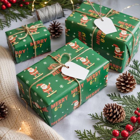 Discover Six Seven Wrapping Paper, Gift Wrap for Christmas, Trending Christmas Paper, 67 Wrapping Paper, Middle School Jokes