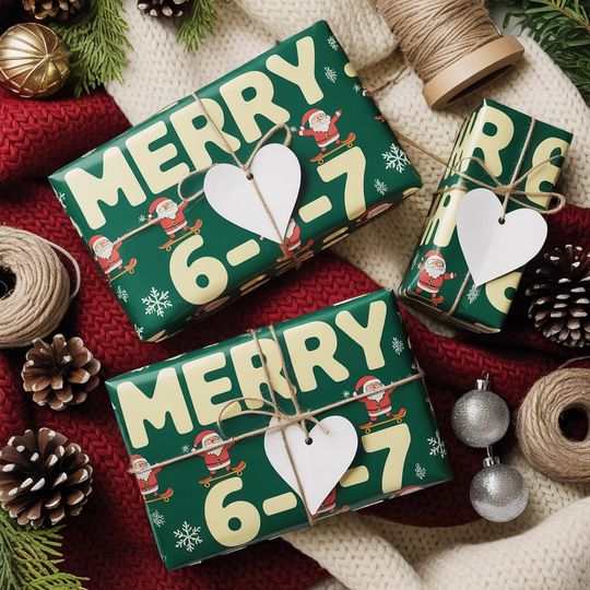 Discover Merry Six Seven Wrapping Paper, Gift Wrap for Christmas, Trending Christmas Paper, 67 Wrapping Santa Christmas Paper, Middle School Jokes