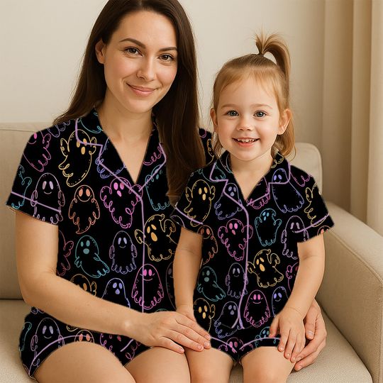 Discover Matching Halloween Ghost Pajamas, Cute Neon Ghost Family PJs