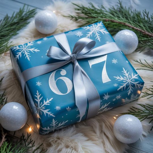 Discover 67 Christmas Wrapping Paper, Blue Silver Holiday Gift Wrap, Snowflake Winter Paper, Modern Festive Wrap, Elegant Gen Alpha Design
