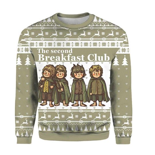 Discover The Second Breakfast Club Falllout Ugly Sweater, LOTR Knitted Christmas Ugly Sweater, Vtg Movie Ugly Christmas Sweater, Christmas Gift
