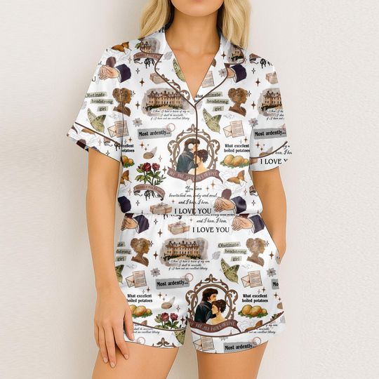 Discover Pride and Prejudice Pajamas, Regency Romance Print Short Set