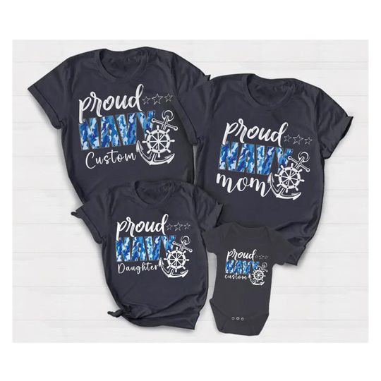 Discover Personalized Proud Navy Family Shirt | Custom Sailor T-Shirt | Navy Graduation & Navy Matching Shirt | Best Gift for Navy Moms and Dads