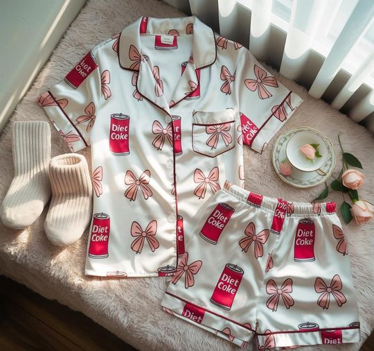 Coquette Diet Drink Pajamas Set, Bridesmaid Gifts, Diet Coke Pajamas