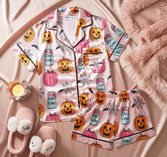 Halloween Coquette Diet Coke Pajamas Set, Bridesmaid Gift, Diet Drink Pjs