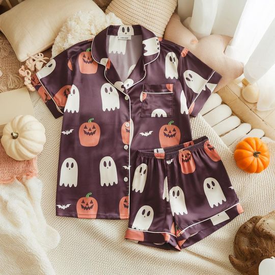 Discover Ghost and Pumpkin Pajamas Set, Halloween Pajamas, Cute Ghost Halloween Pajamas