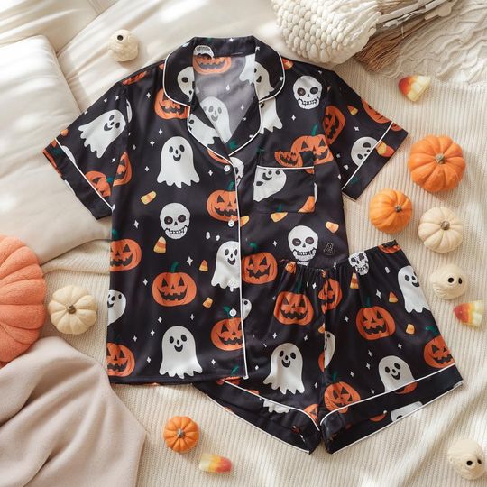 Discover Halloween Satin Pajamas Set, Halloween Pjs, Ghost Halloween Pajamas
