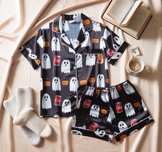 Halloween Diet Coke Ghost Pajamas Set, Diet Coke Ghost Pjs, Diet Drink Pjs
