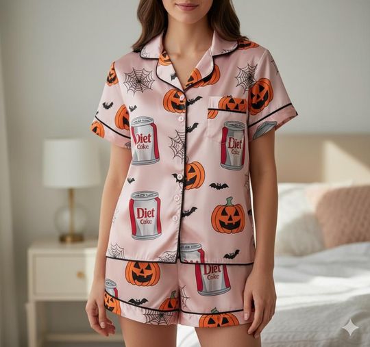 Halloween Coquette Diet Coke Pajamas Set, Diet Drink Pjs