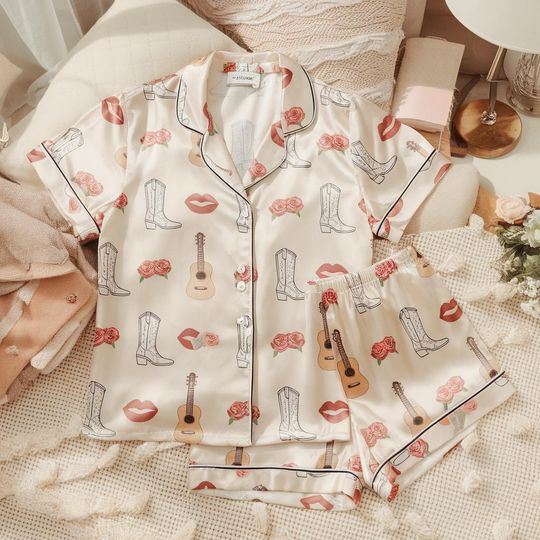 Coquette Cow Girl Pajamas Set, Western Pattern Pajama, Western Pajamas